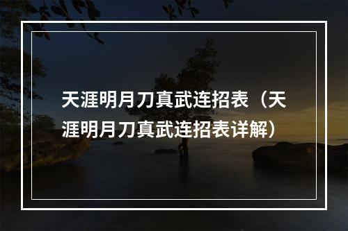 天涯明月刀真武连招表（天涯明月刀真武连招表详解）