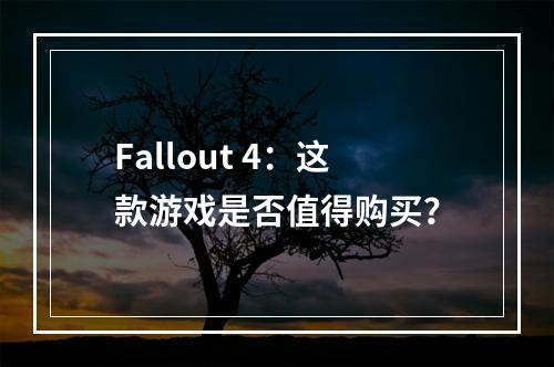 Fallout 4：这款游戏是否值得购买？