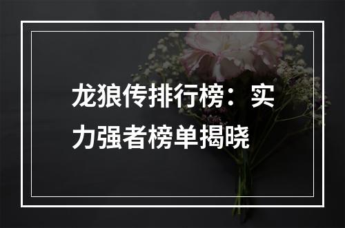 龙狼传排行榜：实力强者榜单揭晓