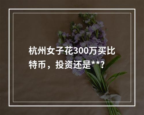 杭州女子花300万买比特币，投资还是**？