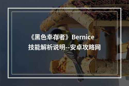 《黑色幸存者》Bernice技能解析说明--安卓攻略网