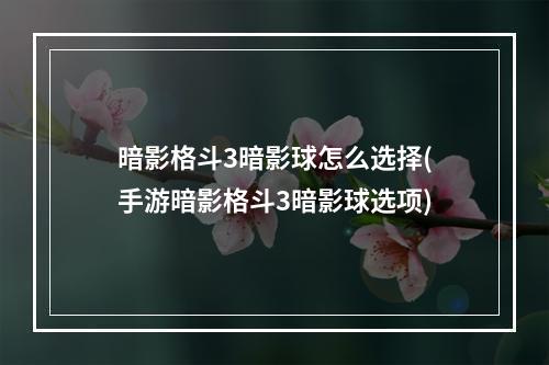 暗影格斗3暗影球怎么选择(手游暗影格斗3暗影球选项)