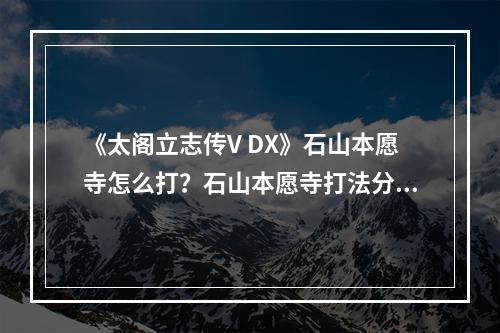 《太阁立志传V DX》石山本愿寺怎么打？石山本愿寺打法分享--游戏攻略网