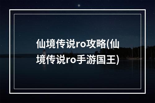 仙境传说ro攻略(仙境传说ro手游国王)