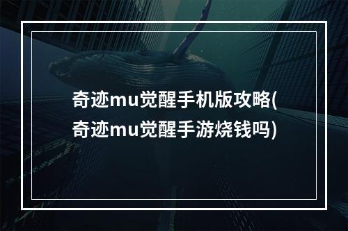 奇迹mu觉醒手机版攻略(奇迹mu觉醒手游烧钱吗)