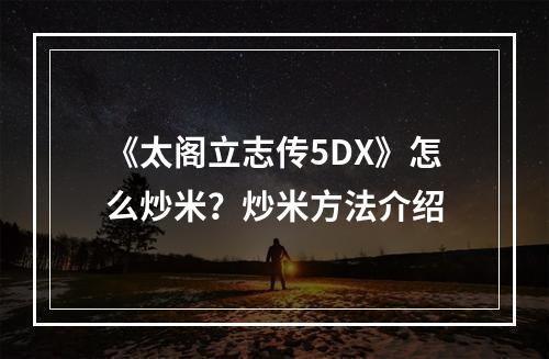 《太阁立志传5DX》怎么炒米？炒米方法介绍