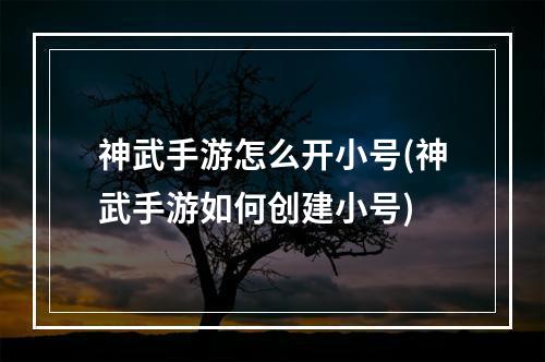 神武手游怎么开小号(神武手游如何创建小号)