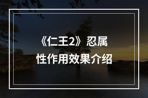 《仁王2》忍属性作用效果介绍