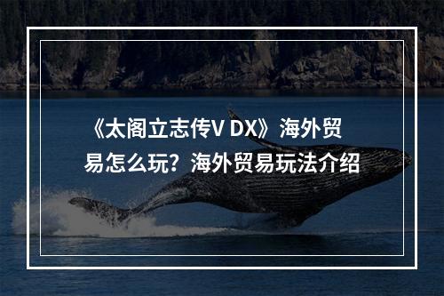 《太阁立志传V DX》海外贸易怎么玩？海外贸易玩法介绍