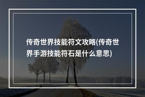 传奇世界技能符文攻略(传奇世界手游技能符石是什么意思)