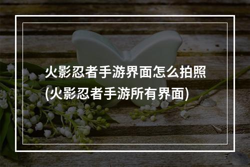 火影忍者手游界面怎么拍照(火影忍者手游所有界面)