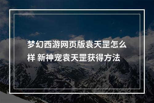 梦幻西游网页版袁天罡怎么样 新神宠袁天罡获得方法