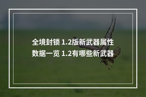 全境封锁 1.2版新武器属性数据一览 1.2有哪些新武器