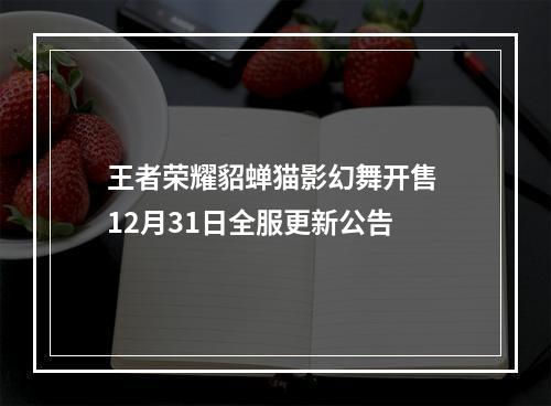 王者荣耀貂蝉猫影幻舞开售 12月31日全服更新公告