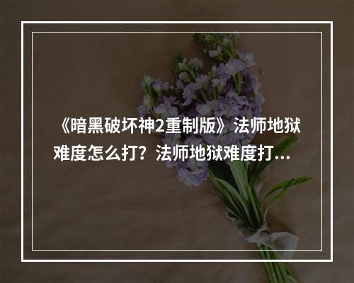 《暗黑破坏神2重制版》法师地狱难度怎么打？法师地狱难度打法思路