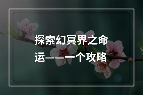 探索幻冥界之命运——一个攻略