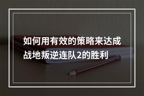 如何用有效的策略来达成战地叛逆连队2的胜利