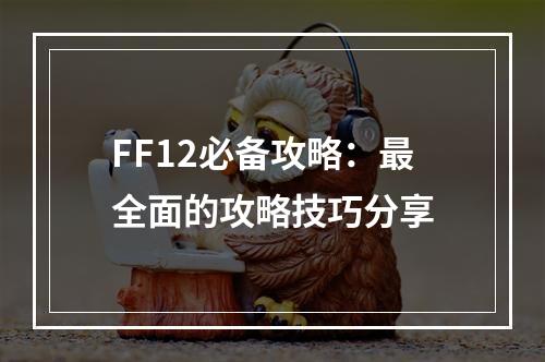 FF12必备攻略：最全面的攻略技巧分享