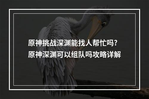 原神挑战深渊能找人帮忙吗? 原神深渊可以组队吗攻略详解