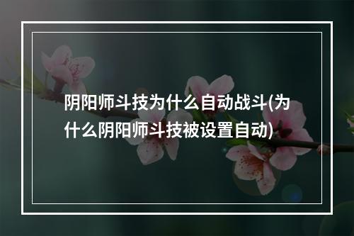 阴阳师斗技为什么自动战斗(为什么阴阳师斗技被设置自动)