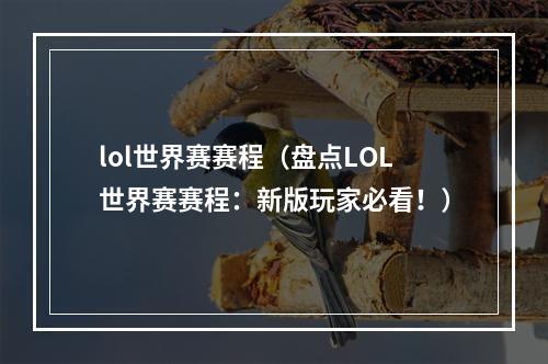 lol世界赛赛程（盘点LOL世界赛赛程：新版玩家必看！）