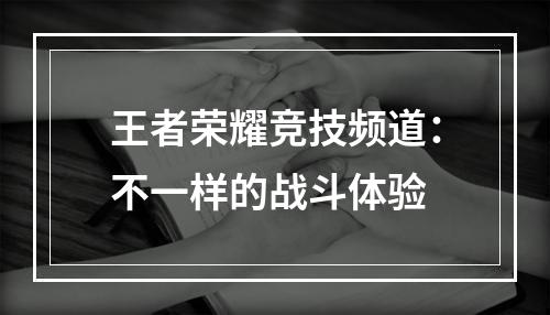 王者荣耀竞技频道：不一样的战斗体验