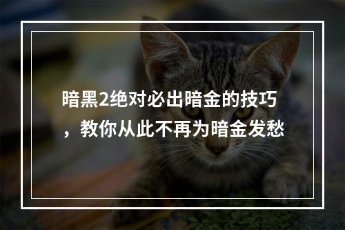 暗黑2绝对必出暗金的技巧，教你从此不再为暗金发愁