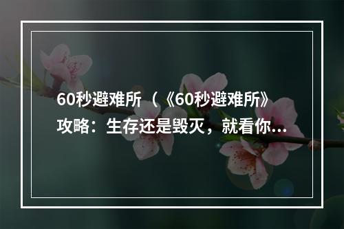 60秒避难所（《60秒避难所》攻略：生存还是毁灭，就看你60秒内做了什么！）