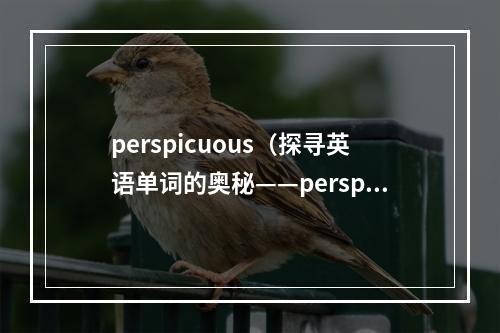 perspicuous（探寻英语单词的奥秘——perspicuous）