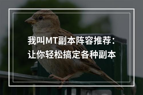 我叫MT副本阵容推荐：让你轻松搞定各种副本