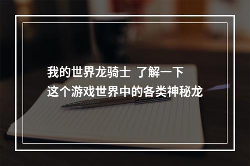 我的世界龙骑士  了解一下这个游戏世界中的各类神秘龙