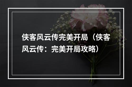 侠客风云传完美开局（侠客风云传：完美开局攻略）