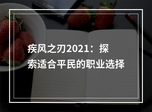 疾风之刃2021：探索适合平民的职业选择