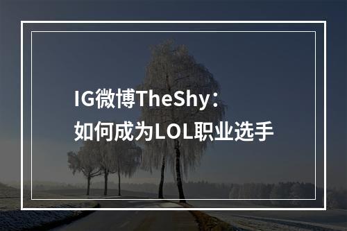 IG微博TheShy：如何成为LOL职业选手