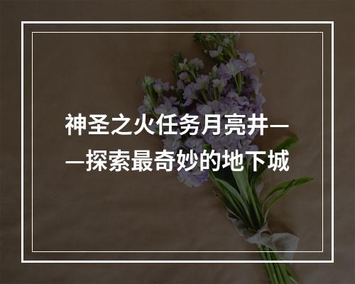 神圣之火任务月亮井——探索最奇妙的地下城