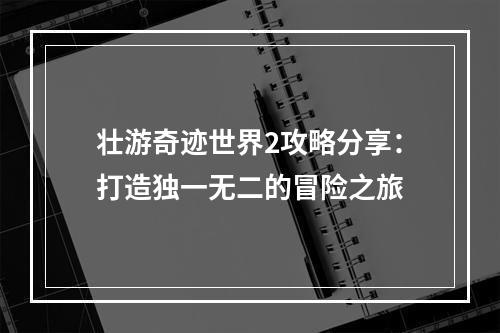 壮游奇迹世界2攻略分享：打造独一无二的冒险之旅