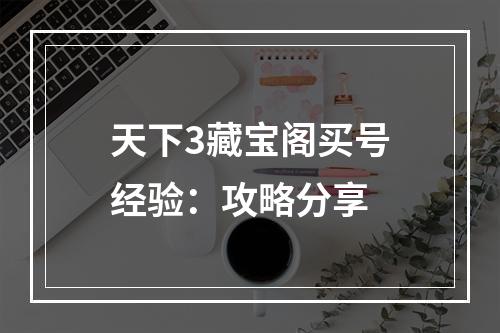 天下3藏宝阁买号经验：攻略分享