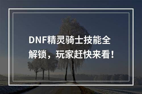 DNF精灵骑士技能全解锁，玩家赶快来看！