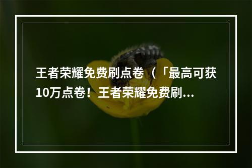 王者荣耀免费刷点卷（「最高可获10万点卷！王者荣耀免费刷点卷攻略来袭！」）