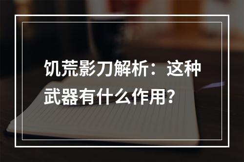 饥荒影刀解析：这种武器有什么作用？