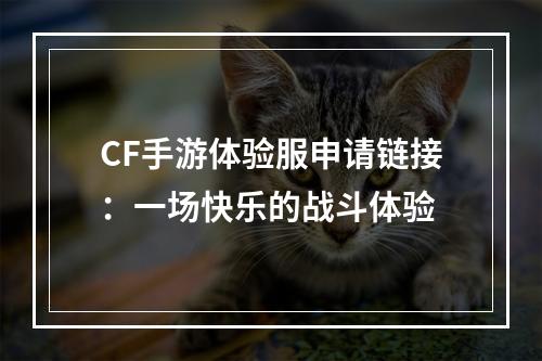 CF手游体验服申请链接：一场快乐的战斗体验