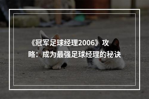 《冠军足球经理2006》攻略：成为最强足球经理的秘诀