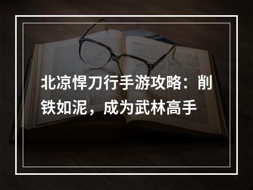 北凉悍刀行手游攻略：削铁如泥，成为武林高手