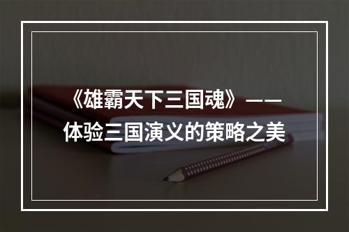 《雄霸天下三国魂》——体验三国演义的策略之美