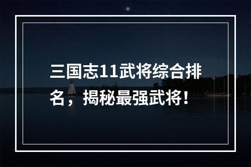 三国志11武将综合排名，揭秘最强武将！