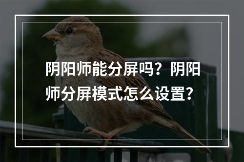 阴阳师能分屏吗？阴阳师分屏模式怎么设置？