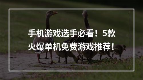 手机游戏选手必看！5款火爆单机免费游戏推荐！