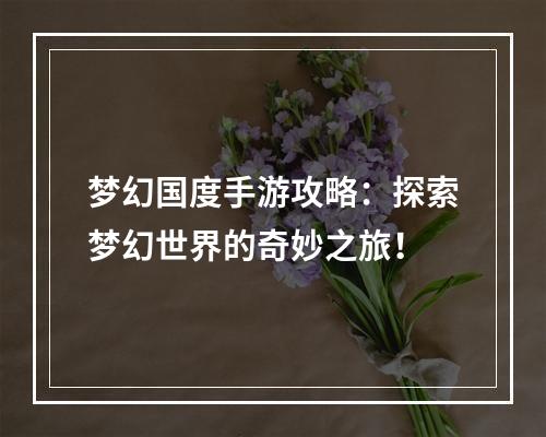 梦幻国度手游攻略：探索梦幻世界的奇妙之旅！