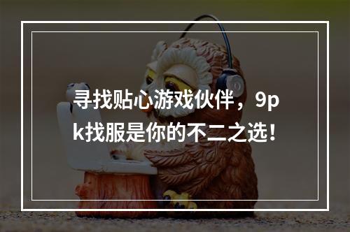 寻找贴心游戏伙伴，9pk找服是你的不二之选！