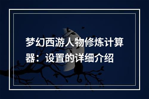 梦幻西游人物修炼计算器：设置的详细介绍